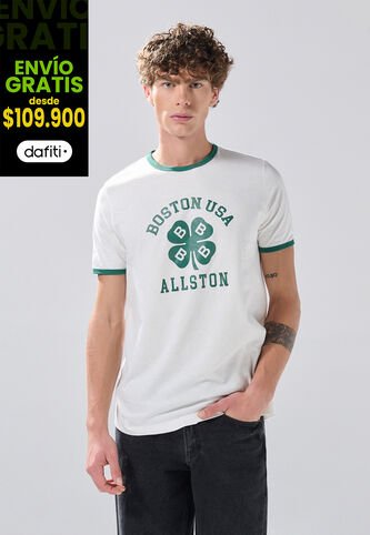 KOAJ Camiseta Crema College Manga Corta Con Contrastes Verdes Koaj