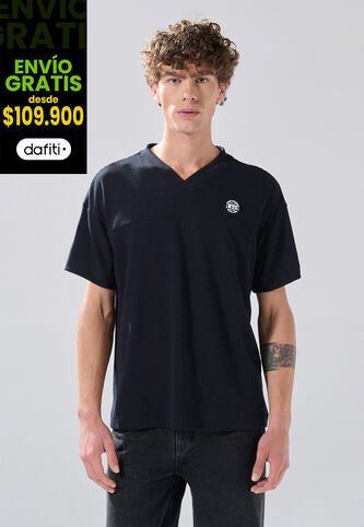 KOAJ Camiseta Azul Intensa Cuello V En Algodón Con Arte College Koaj