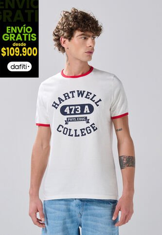 KOAJ Camiseta Crema College Manga Corta Con Contrastes Koaj