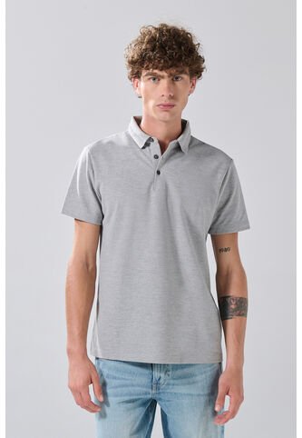 KOAJ Camiseta Gris Medio Polo Con Cuello En Rectilíneo Koaj