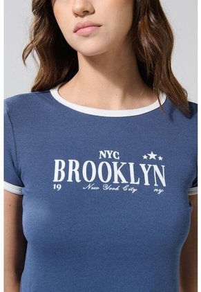 Camiseta Para Mujer Manga Corta, Cuello Y Puños En Color Contraste, Fit Ajustado Al Cuerpo.