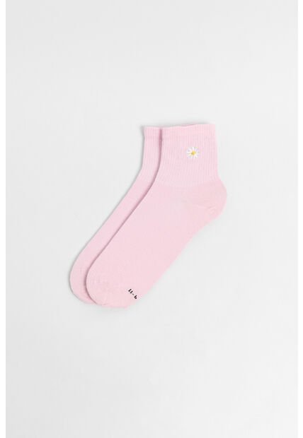 Medias Cortas Con Diseño Bordado De Flor.