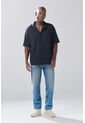 KOAJ Camisa Cuello Resort Azul Oscura Con Texturas Sutiles de Koaj