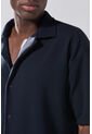 KOAJ Camisa Cuello Resort Azul Oscura Con Texturas Sutiles de Koaj