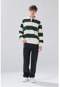 KOAJ Buzo Crema Claro Oversize Con Rayas Verdes Y Cuello Polo de Koaj
