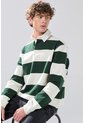 KOAJ Buzo Crema Claro Oversize Con Rayas Verdes Y Cuello Polo de Koaj