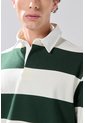 KOAJ Buzo Crema Claro Oversize Con Rayas Verdes Y Cuello Polo de Koaj