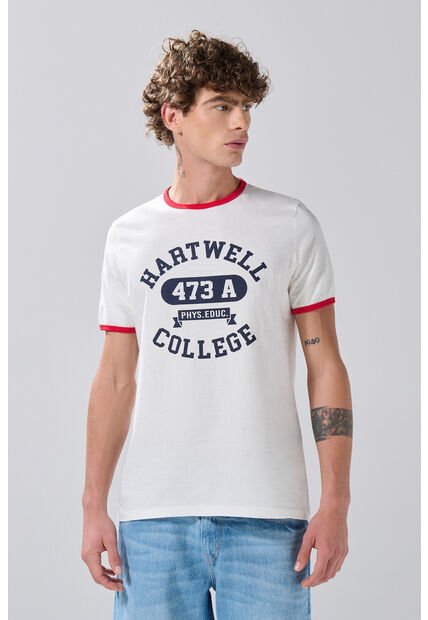 KOAJ Camiseta Crema College Manga Corta Con Contrastes