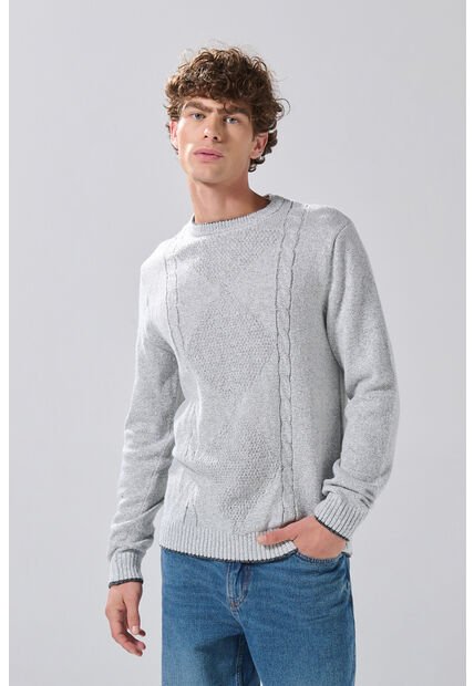 KOAJ Suéter Cuello Redondo Gris Claro Con Texturas Localizadas