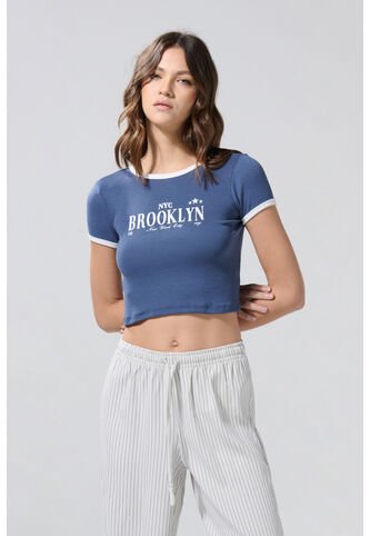 Camiseta Para Mujer Manga Corta, Cuello Y Puños En Color Contraste, Fit Ajustado Al Cuerpo. Koaj