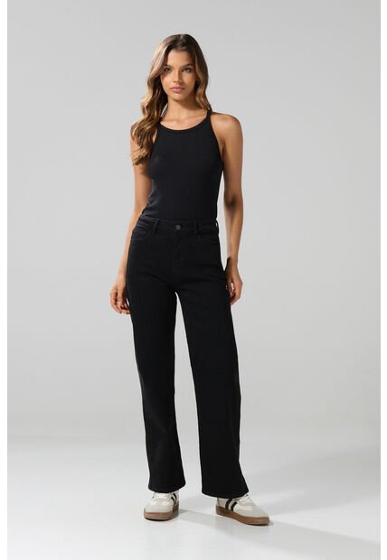 KOAJ Jean Straight Leg Bota Recta Negro Con Tiro Alto