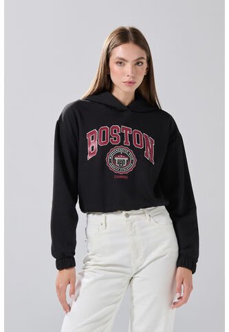 KOAJ Buzo Perchado Con Capota Negro Y Diseño College Koaj