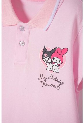 Camiseta Tipo Polo De My Melody & Kuromi Rosada Para Niña 12