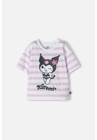 Camiseta De Kuromi Rosada Y Blanca Con Diseño A Rayas Para Niña 14 KUROMI