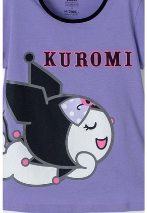 Pijama De Kuromi Lila Y Negra Con Pantalón Largo Para Niña 8