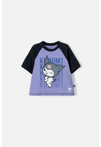 Camiseta De Kuromi Lila Y Negra Estampada En Frente Para Niña 14 KUROMI