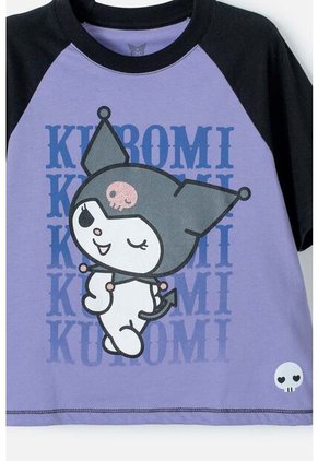 Camiseta De Kuromi Lila Y Negra Estampada En Frente Para Niña 12