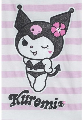 Camiseta De Kuromi Rosada Y Blanca Con Diseño A Rayas Para Niña 10