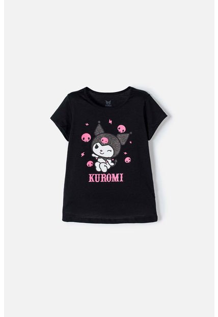 Camiseta De Kuromi Manga Corta Negro Para Niña