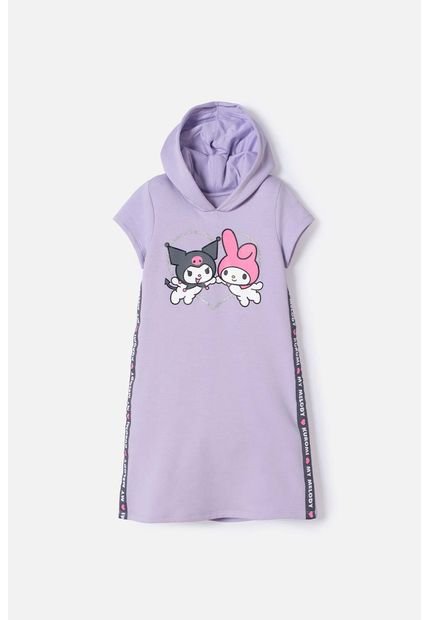 Vestido De My Melody & Kuromi Lila Con Estampado En Frente Para Niña 10