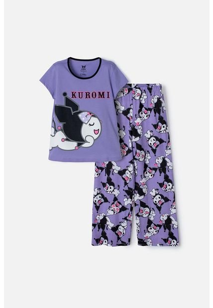 Pijama De Kuromi Lila Y Negra Con Pantalón Largo Para Niña 8