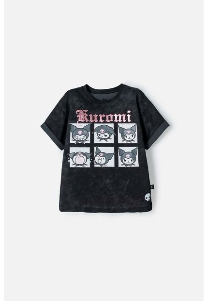 Camiseta De Kuromi Gris Manga Corta Para Niña 12