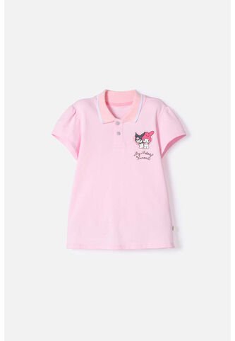 Camiseta Tipo Polo De My Melody & Kuromi Rosada Para Niña 12 KUROMI