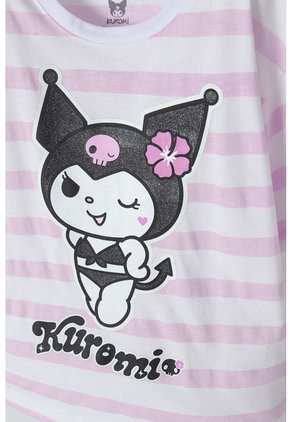 Camiseta De Kuromi Rosada Y Blanca Con Diseño A Rayas Para Niña 6
