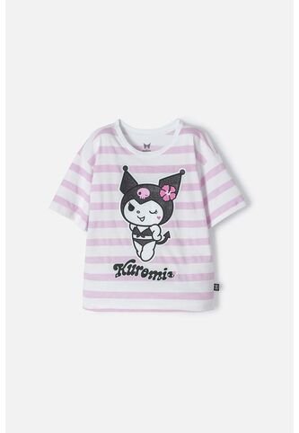 Camiseta De Kuromi Rosada Y Blanca Con Diseño A Rayas Para Niña 10 KUROMI