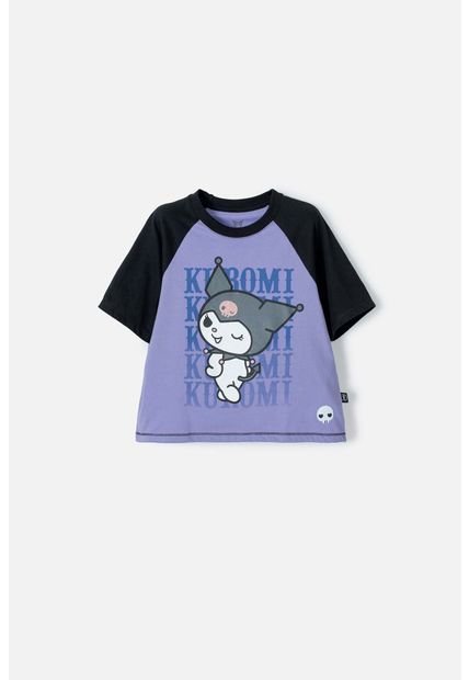 Camiseta De Kuromi Lila Y Negra Estampada En Frente Para Niña 8