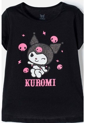 Camiseta De Kuromi Manga Corta Negro Para Niña 4