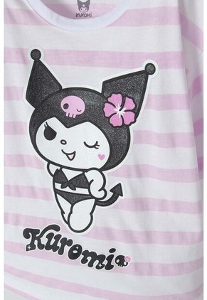 Camiseta De Kuromi Rosada Y Blanca Con Diseño A Rayas Para Niña 14