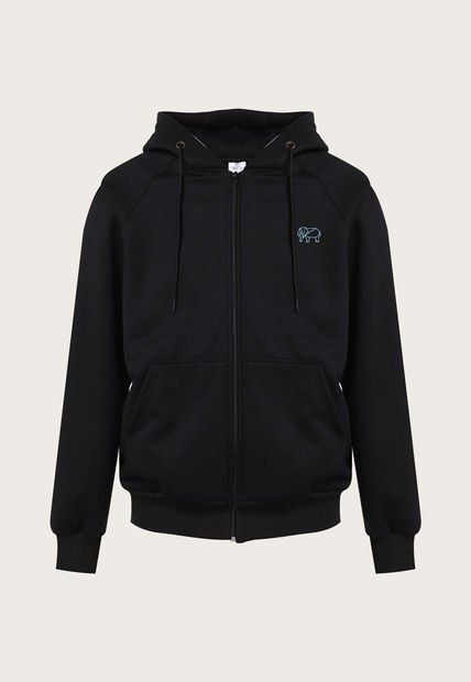Buzo-Hoodie Cremallera - Slim Fit - Logo Bordado Hombre Negro - Kuva - Elefante