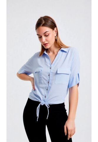 Blusa Para Mujer Manga Corta Azul Marca L&H Ref. 9V412007 L&H