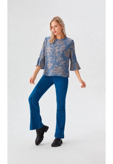 Blusa Para Mujer Manga 3/4 Azul Marca L&H Ref. 5P412303