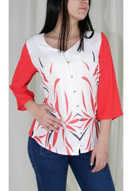 Blusa Para Mujer Manga 3/4 Rojo Marca L&H