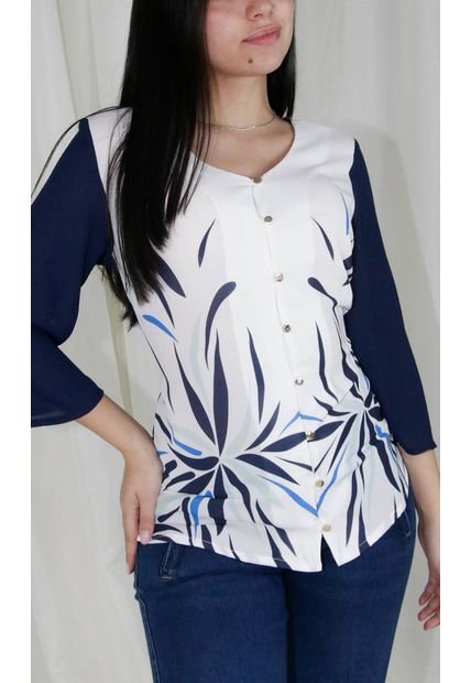 Blusa Para Mujer Manga 3/4 Azul Marca L&H