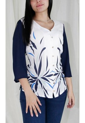 Blusa Para Mujer Manga 3/4 Azul Marca L&H