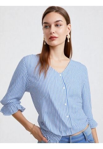 Blusa Para Mujer Manga 3/4 Azul Indigo Marca L&H L&H