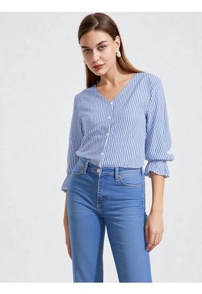 Blusa Para Mujer Manga 3/4 Azul Indigo Marca L&H