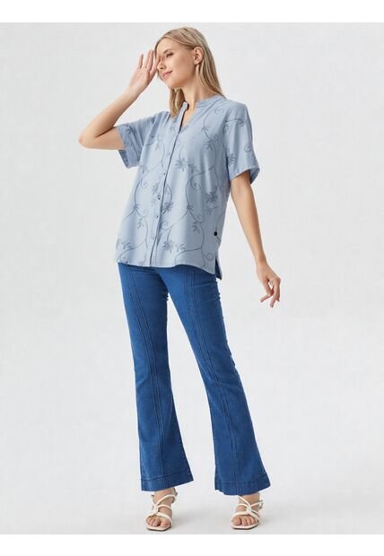 Blusa Para Mujer Manga Corta Azul Marca L&H Ref. 1F412730