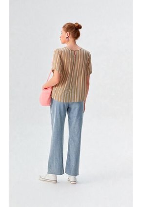 Blusa Para Mujer Manga Corta Beige Marca L&H Ref. 5P412297