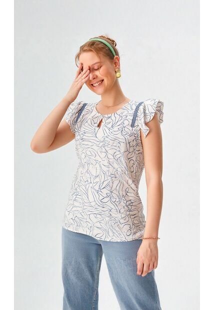 Blusa Para Mujer Manga Sisa Azul Marca L&H Ref. 2Bv412003