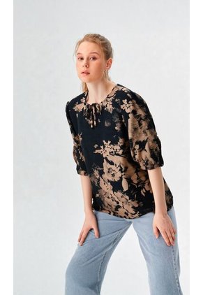 Blusa Para Mujer Manga Corta Negro Marca L&H Ref. 8E412050