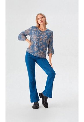 Blusa Para Mujer Manga 3/4 Azul Marca L&H Ref. 5P412303