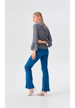 Blusa Para Mujer Manga 3/4 Azul Marca L&H Ref. 5P412303