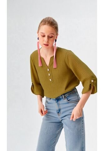 Blusa Para Mujer Manga 3/4 Verde Marca L&H Ref. 5P412292 L&H