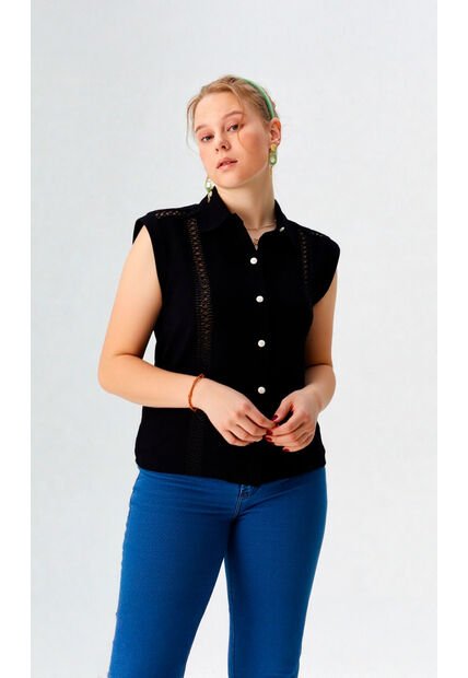 Blusa Para Mujer Manga Sisa Negro Marca L&H Ref. 1F412679