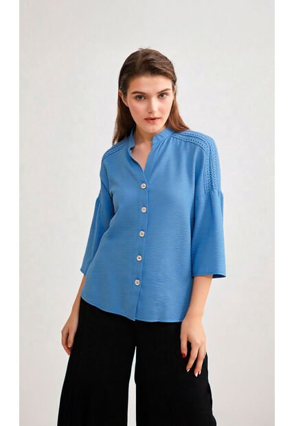 Blusa Para Mujer Manga 3/4 Azul Marca L&H Ref. 1F412666