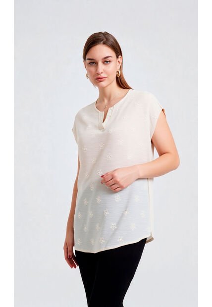 Blusa Para Mujer Manga Corta Beige Marca L&H Ref. 1F412687